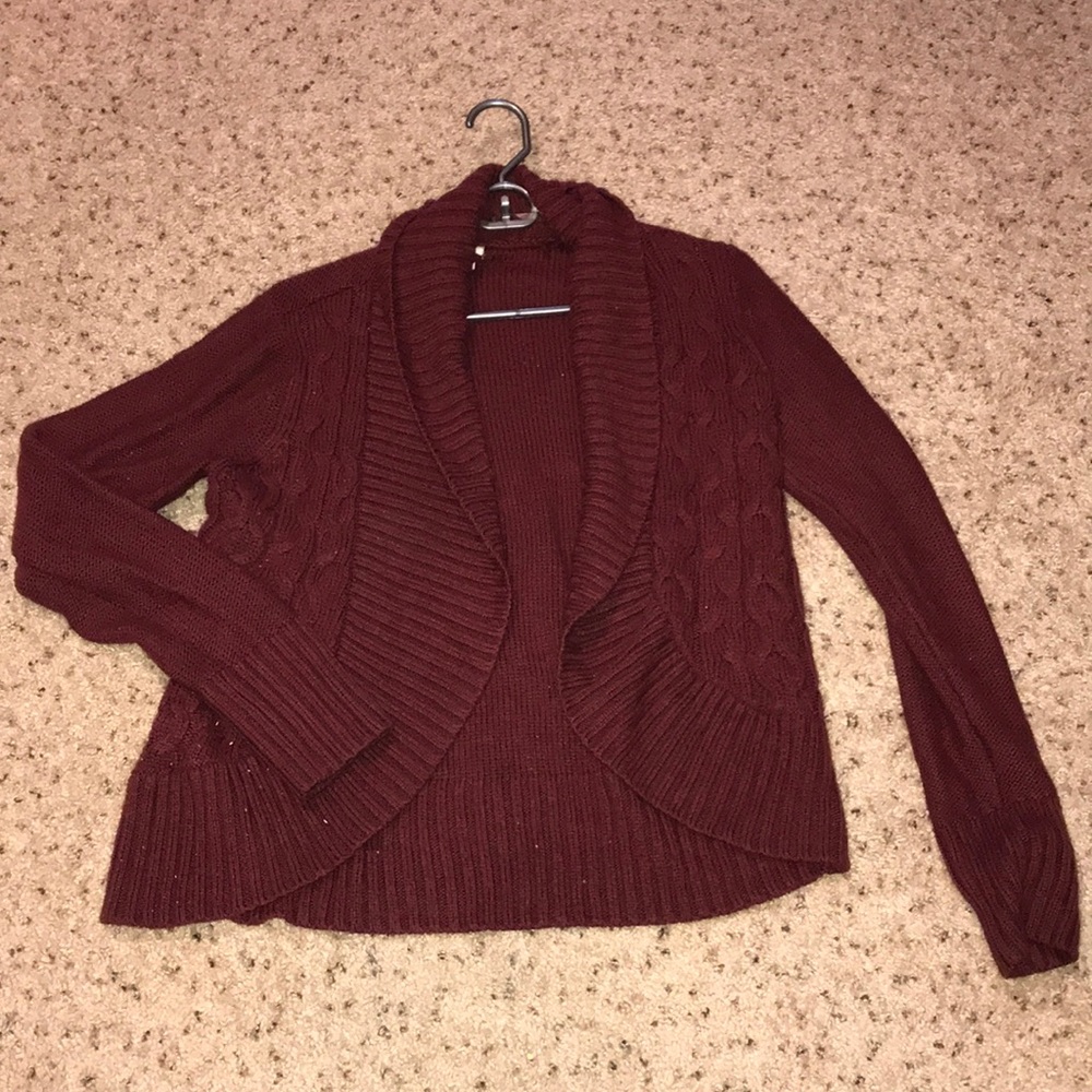 Burgundy Open Front Sweater